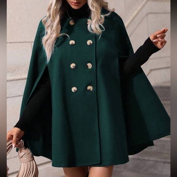 Luxe classic button up double breasted cape jacket - Picture 12 of 16